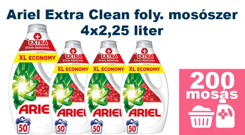 Ariel Extra Clean+ folyékony mosószer 4x2,25L [200 mosás]