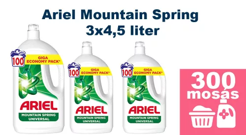  INGYENES SZÁLLÍTÁS - Ariel Mountain Spring folyékony mosószer 3x4,5L [300 mosás] - GIGA csomag