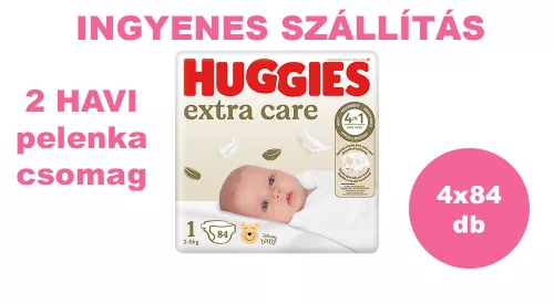  INGYENES SZÁLLÍTÁS - Huggies Extra Care 1-es pelenka 2-5 kg, 336 (4x84) db - 2 HAVI pelenkacsomag
