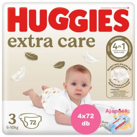    INGYENES SZÁLLÍTÁS - Huggies Extra Care 3-as pelenka 6-10 kg, 288 (4x72) db - 2 HAVI pelenkacsomag + AJÁNDÉK Huggies törlőkendő