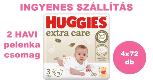  INGYENES SZÁLLÍTÁS - Huggies Extra Care 3-as pelenka 6-10 kg, 288 (4x72) db - 2 HAVI pelenkacsomag