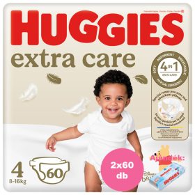   Huggies Extra Care 4-es pelenka 8-16 kg, 120 (2x60) db - HAVI pelenkacsomag + AJÁNDÉK Huggies törlőkendő