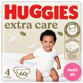    INGYENES SZÁLLÍTÁS - Huggies Extra Care 4-es pelenka 8-16 kg, 240 (4x60) db - 2 HAVI pelenkacsomag