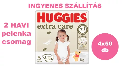  INGYENES SZÁLLÍTÁS - Huggies Extra Care 5-ös pelenka 11-25 kg, 200 (4x50) db - 2 HAVI pelenkacsomag