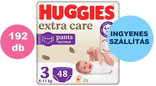 INGYENES SZÁLLÍTÁS - Huggies Extra Care Pants 3-as bugyipelenka 6-11kg, 4x48db - HAVI PELENKACSOMAG