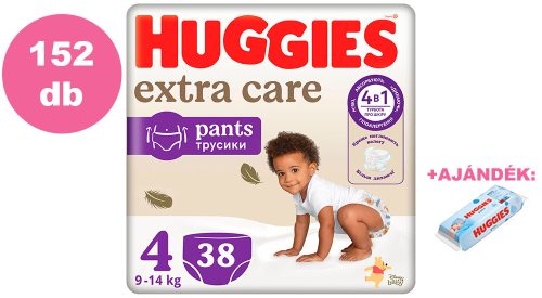  INGYENES SZÁLLÍTÁS - Huggies Extra Care Pants 4-es bugyipelenka 9-14kg, 4x38db - HAVI PELENKACSOMAG + AJÁNDÉK Huggies törlőkendő