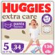 Huggies Extra Care Pants 5-ös bugyipelenka 12-17kg, 4x34db - HAVI PELENKACSOMAG + AJÁNDÉK Pure törlőkendő
