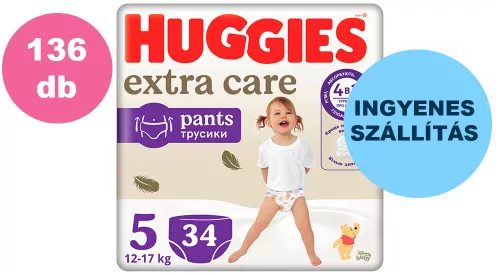  INGYENES SZÁLLÍTÁS - Huggies Extra Care Pants 5-ös bugyipelenka 12-17kg, 4x34db - HAVI PELENKACSOMAG
