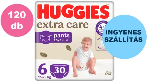  INGYENES SZÁLLÍTÁS - Huggies Extra Care Pants 6-os bugyipelenka 15-25kg, 4x30db - HAVI PELENKACSOMAG