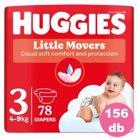   Huggies Little Movers 3-as, 4-9 kg, 2x78 db - HAVI pelenkacsomag