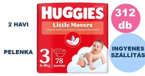  INGYENES SZÁLLÍTÁS - Huggies Little Movers 3-as, 4-9 kg, 4x78 db - 2 HAVI pelenkacsomag