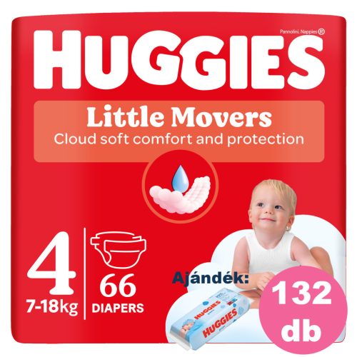 Huggies Little Movers 4-es, 7-18 kg, 4x66 db - 2 HAVI pelenkacsomag + AJÁNDÉK Pure törlőkendő