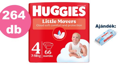 Huggies Little Movers 4-es, 7-18 kg, 4x66 db - 2 HAVI pelenkacsomag + AJÁNDÉK Huggies törlőkendő