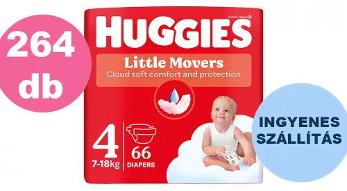  INGYENES SZÁLLÍTÁS - Huggies Little Movers 4-es, 7-18 kg, 4x66 db - 2 HAVI pelenkacsomag