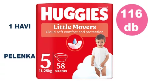Huggies Little Movers 5-ös, 11-25 kg, 2x58 db - HAVI pelenkacsomag