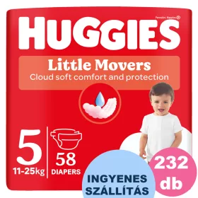   INGYENES SZÁLLÍTÁS - Huggies Little Movers 5-ös, 11-25 kg, 4x58 db - 2 HAVI pelenkacsomag