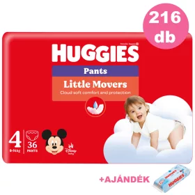    INGYENES SZÁLLÍTÁS - Huggies Little Movers Pants 4-es bugyipelenka 9-14kg, 6x36db - HAVI pelenkacsomag + AJÁNDÉK Huggies törlőkendő