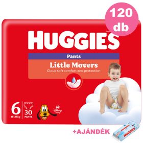   Huggies Little Movers Pants 6-os bugyipelenka 15-25kg, 4x30db - HAVI pelenkacsomag + AJÁNDÉK Huggies törlőkendő