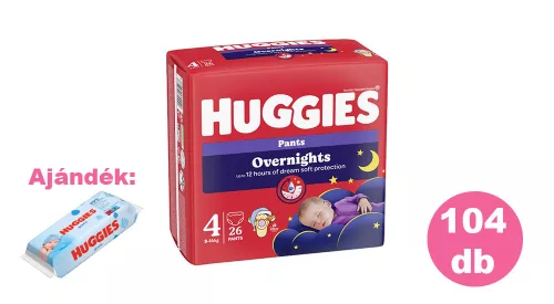 Huggies Overnight Pants 4-es éjszakai bugyipelenka 9-14 kg, 4x26 db + AJÁNDÉK Huggies törlőkendő