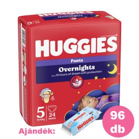   Huggies Overnight Pants 5-ös éjszakai bugyipelenka 12-17 kg, 4x24 db + AJÁNDÉK Huggies törlőkendő