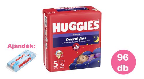 Huggies Overnight Pants 5-ös éjszakai bugyipelenka 12-17 kg, 4x24 db + AJÁNDÉK Huggies törlőkendő