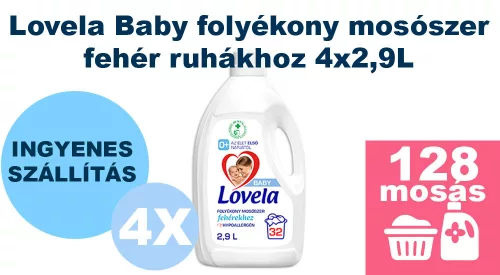  INGYENES SZÁLLÍTÁS - Lovela Baby folyékony mosószer fehér ruhákhoz 4x2,9L [128 mosás]
