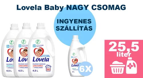  INGYENES SZÁLLÍTÁS - Lovela Baby színes ruhákhoz 2x4,5L + Lovela Baby fehér ruhákhoz 4,5L + Lovela Baby öblítő 6x2,0L