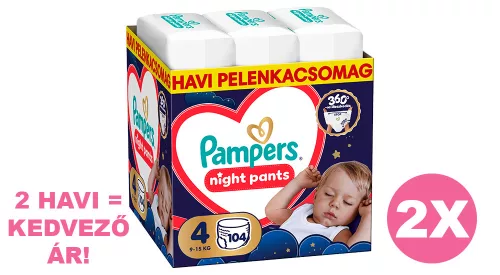 Pampers Night Pants 4 éjszakai pelenka, 9-15kg, 2x104 db - 2 HAVI pelenkacsomag