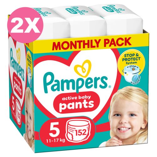 Pampers Pants 5-ös bugyipelenka, 11-17 kg, 2x152db - 2 HAVI Pelenkacsomag + AJÁNDÉK Mancs törölköző