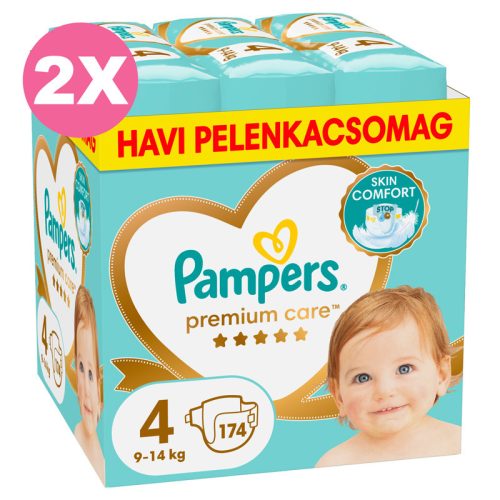 Pampers Premium Care 4-es, 9-14 kg, 2x174 db - 2 HAVI Pelenkacsomag