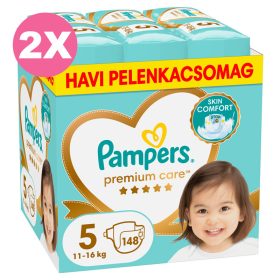    INGYENES SZÁLLÍTÁS - Pampers Premium Care 5-ös, 11-16 kg, 2x148 db - 2 HAVI Pelenkacsomag
