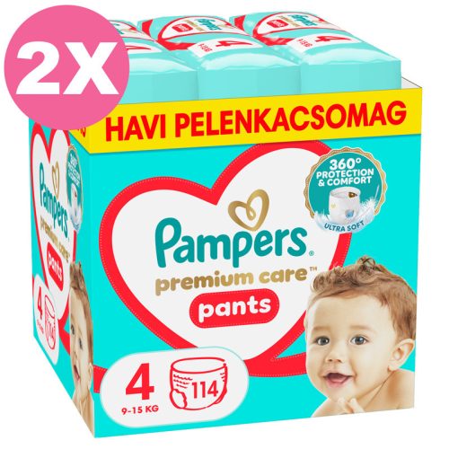 Pampers Premium Care Pants 4-es bugyipelenka, 9-15kg, 2x114 db - 2 HAVI pelenkacsomag