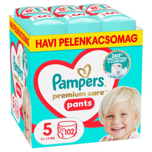 Pampers Premium Care Pants 5-ös bugyipelenka, 12-17kg, 102 db - HAVI pelenkacsomag