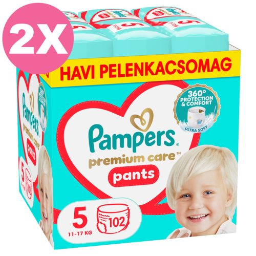 Pampers Premium Care Pants 5-ös bugyipelenka, 12-17kg, 2x102 db - 2 HAVI pelenkacsomag