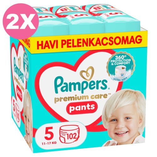 Pampers Premium Care Pants 5-ös bugyipelenka, 11-17kg, 2x102 db - 2 HAVI pelenkacsomag