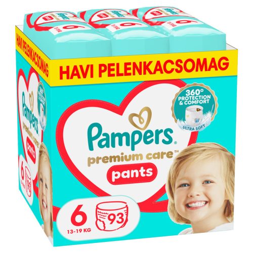 Pampers Premium Care Pants 6 bugyipelenka, 15kg+, 93 db - HAVI pelenkacsomag