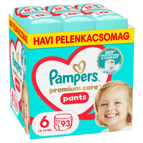 Pampers Premium Care Pants 6 bugyipelenka, 13-19kg, 93 db - HAVI pelenkacsomag