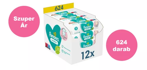 Pampers Sensitive nedves törlőkendő - 12x52 db