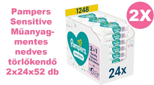 Pampers Sensitive Műanyagmentes nedves törlőkendő - 2x24x52 db