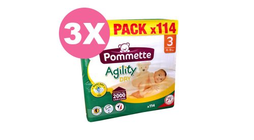Pommette pelenka 3-as, Agility Dry, 4-9 kg, 3x114 db - 2 HAVI pelenkacsomag