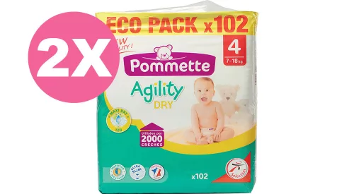 Pommette pelenka 4-es, Agility Dry, 7-18 kg, 2x102 db - HAVI pelenkacsomag