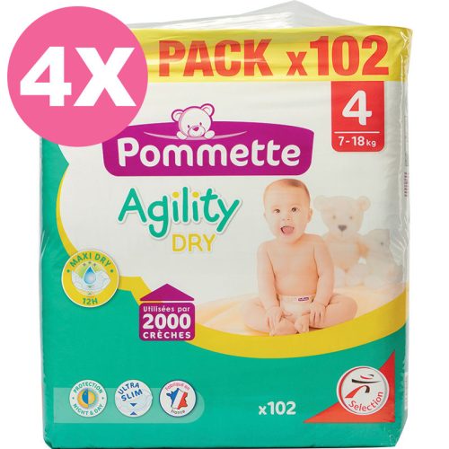 Pommette pelenka 4, Agility Dry, 7-18 kg, 4x102 db - 2 HAVI pelenkacsomag