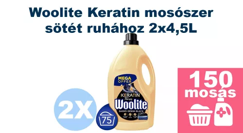 Woolite Keratin mosószer sötét ruhákhoz 2x4,5L [150 mosás]