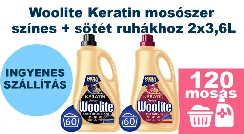  INGYENES SZÁLLÍTÁS - Woolite Keratin mosószer színes + sötét ruhákhoz 2x3,6L [120 mosás]