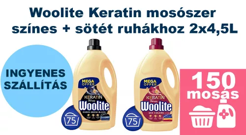  INGYENES SZÁLLÍTÁS - Woolite Keratin mosószer színes + sötét ruhákhoz 2x4,5L [150 mosás]