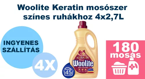  INGYENES SZÁLLÍTÁS - Woolite Keratin mosószer színes ruhákhoz 4x2,7L [180 mosás]