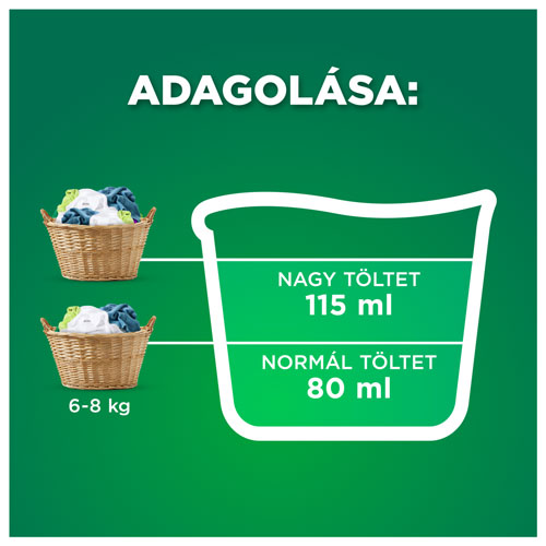 Ariel Mountain Spring folyékony mosószer adagolás a kupakkal