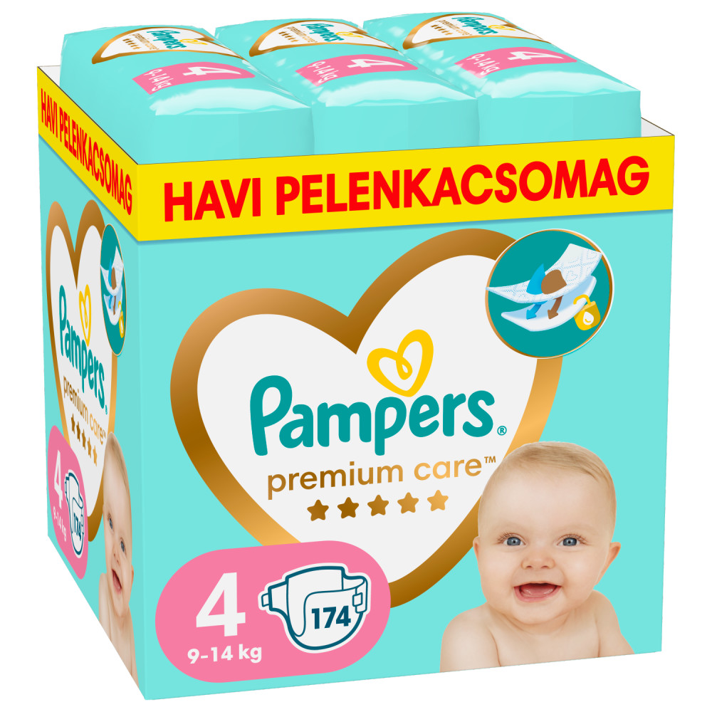 Pampers Premium Care 4-es, 9-14 kg, 174 db - HAVI Pelenkacsomag